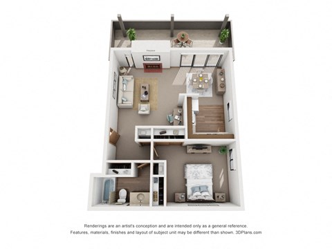 Floor plan for 1 bed, 1 bath, 700 sqft